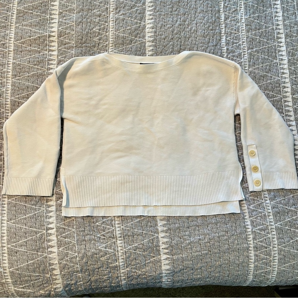 J.Crew Button Cuff Ribbed Cotton Blend Sweater Ivory Size L Style H8051
